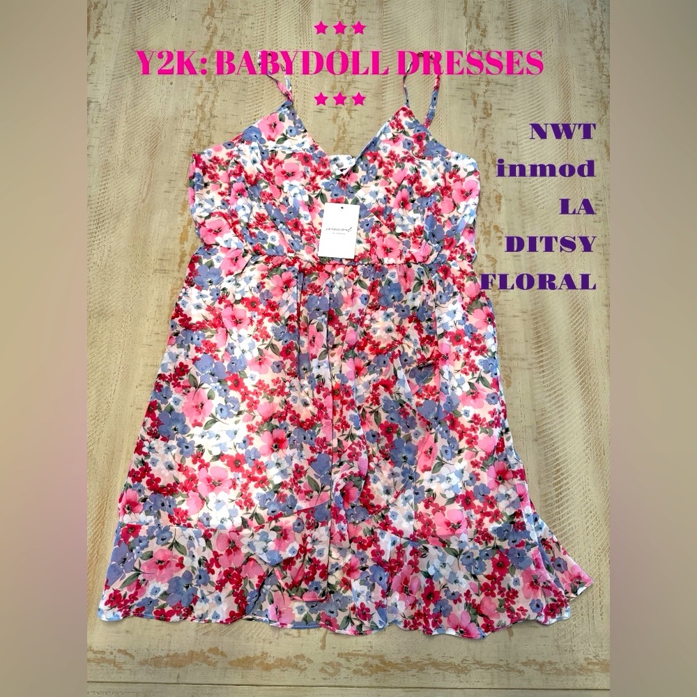 inmodLA NWT Pink Floral Babydoll Camisole Slip Dress